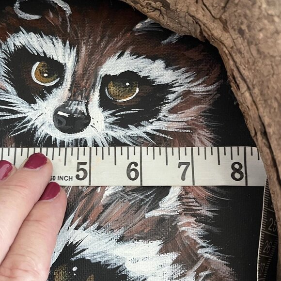 Rustic Hand Painted Raccoon Folk Art Wood Branch Frame Dimensional signed - Picture 10 of 13